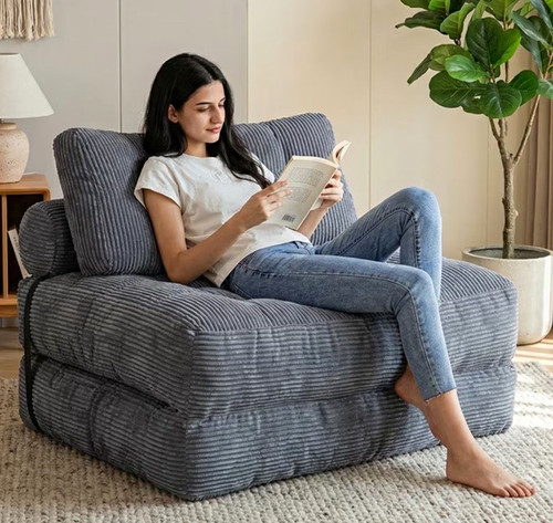 Foldable grey corduroy sofa - grey,