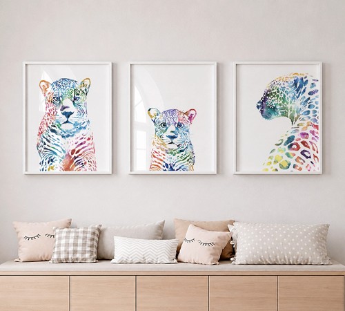 Colorful leopard family wall - colorful,