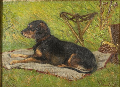 Antique dog oil painting - oil,