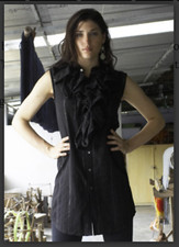 Richard Nicoll x People Tree Ruffle Collar Shirt Dress 10 Metallic Cotton Black