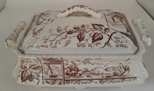 Vintage Osborne Bone China Brown & White Patterned Lidded Butter Dish A45 B474