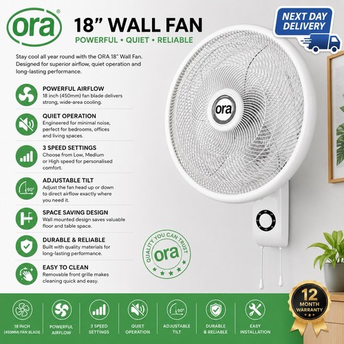 Ora inch wall fan speed - 18, 3
