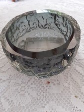 Whitefriars Ashtray Charcoal Grey Vintage Art Glass Bark Effect Crystal. 13cm.