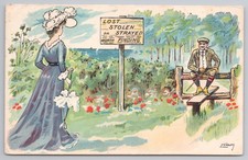 c1906 Comic Golfer Man & Woman Postcard Signed Ellam "Lost Stolen or Strayed"