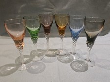 Vintage Set of 6 Hand-Blown Artistic Colourful Top Claw Twisted Stem Glasses GC