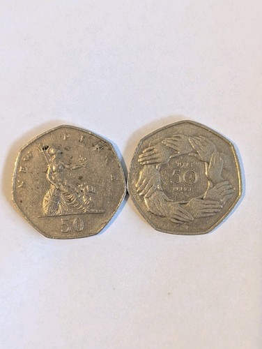 Pair old 50p coins 1973 - 50p,