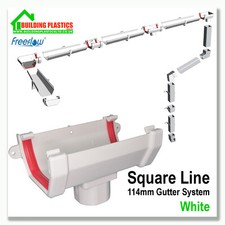 SQUARE LINE GUTTERING & FITTINGS WHITE | 114mm SYSTEM| FREEFLOW