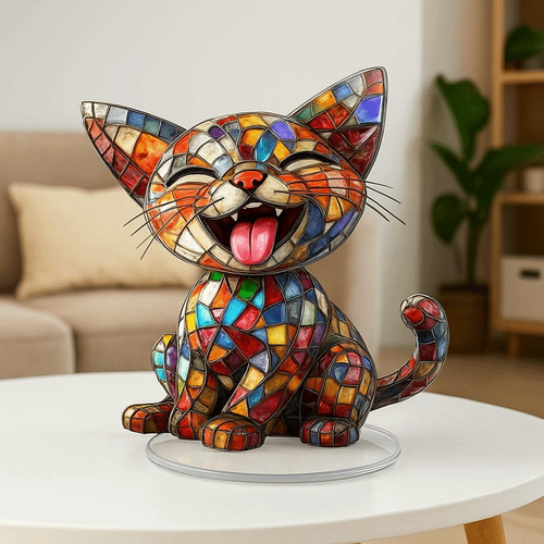 With base cat statue acrylic - statue,