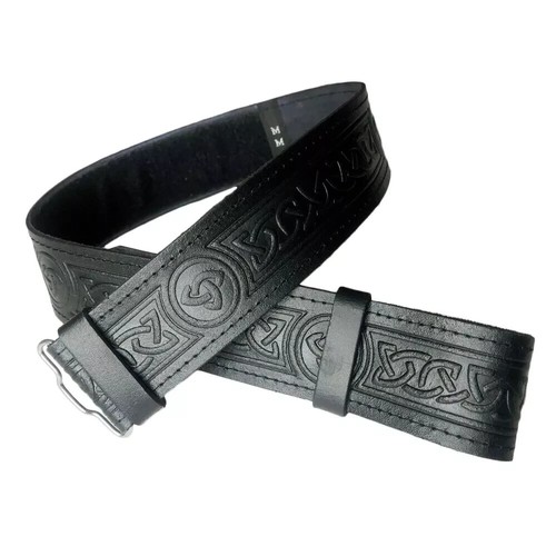 Black leather kilt belt - leather,