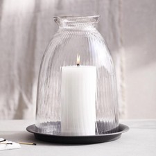 The White Company Large Domed Ribbed Glass Hurricane Candle Cover Mouth-Blown