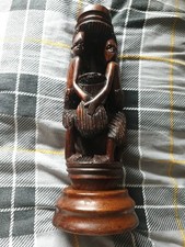 Hand Carved Wooden African Statue Tribal Figurine Lamp Base Mum Dad & Child LOOK
