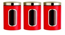 3Piece Stainless Steel Large Tea Coffee Sugar Kitchen Storage Jars Canisters Set