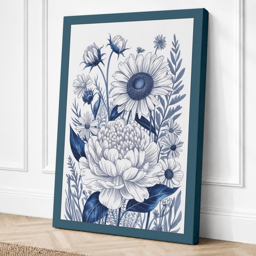 Blue study botanical canvas - blue,