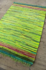 ❤️ RAG RUG HAND MADE SHABBY CHIC RECYCLED CHINDI GREEN MULTI COLOUR BOHO HIPPIE