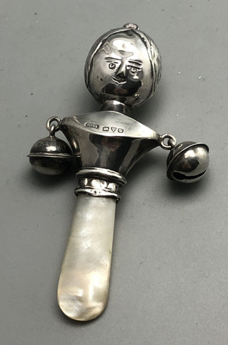 Art deco silver babies rattle - deco,