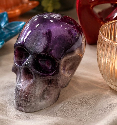 Purple resin skull - purple, figurine
