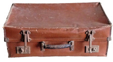 Brown Suitcase with Metal Handle - Adjustable Hinges Clasps - Old Vintage Shabby