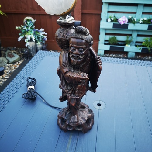 Carved oriental hardwood lamp - carved,