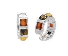 Amber Hoop Earrings Sterling Silver 925 Multicolour Square Gemstone