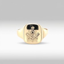 9ct Yellow Gold Masonic Signet Ring Craft Square and Compass  Hallmarked