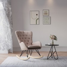 Khaki Grey Fabric Nursery Rocking Chair Relaxing Swing Rocker Armchair High Back