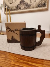 MyFancyCraft Handmade Beer Mug Oak Wood Stainless Steel Cup Natural Eco-Friendly