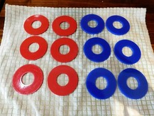 12 x Small Hard Plastic Rings - 6 x Red &  6 x Blue