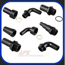 Black Plastic BSP x Hose Tail Fittings Female & Male - Pool/Pond Water Pipe Pump