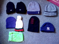 9 X Mens Thermal Beanie Hats Black One Size Job Lot Bundle Winter  