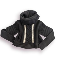 Karen Millen Black Chunky Knit Wool Blend Jumper Size 3/ UK 14 12 Roll Neck Mock