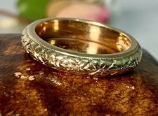 9ct Gold Orange Blossom Ring, Fine Engaved Band, 1950s Vintage