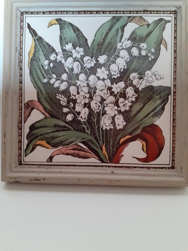 Framed antique majolica tile - antique,