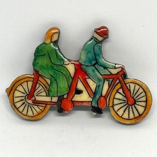 Couple Riding Tandem Bike Pin Badge Brooch Plastic Man Lady Bycycle Novelty 3"