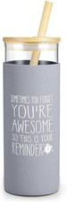 DOERDO You Are Awesome Glass Water Bottle, Silicone Protector, Stainless Straw