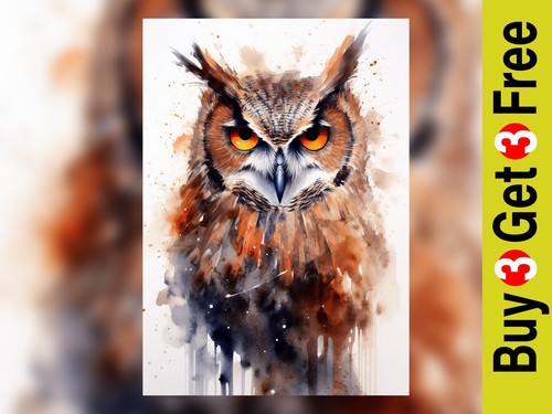 Intense owl watercolor - intense,