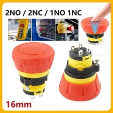 16mm Red Emergency Stop Switch Push Button, Mushroom Style E-Stop IP67 5A/250V