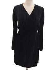 Per Una Women's Closed Wrap Dress Size 8 Black Petite Long Sleeve V-Neck New F1