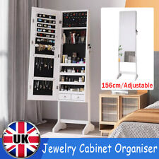 Free Standing Mirrored Jewelry Cabinet Armoire Floor Organiser White Lockable