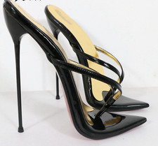 Super high heel BARELY THERE SANDAL metal stiletto thin heel fetish UK 4-12