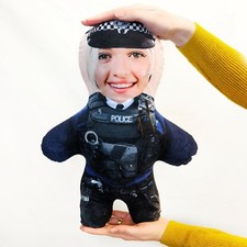 Personalised Mini Me Doll PC Police Woman Custom Plush Face Teddy Cushion Gift