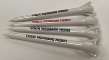 50 x Personalised White Plastic 70mm Golf Tees.Printed with 1 line of your text.