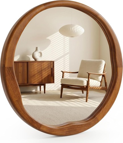Walnut round mirror solid - walnut,