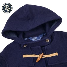 VTG M Polo by Ralph Lauren Navy Blue  Wool Full Length Hooded Duffle Coat