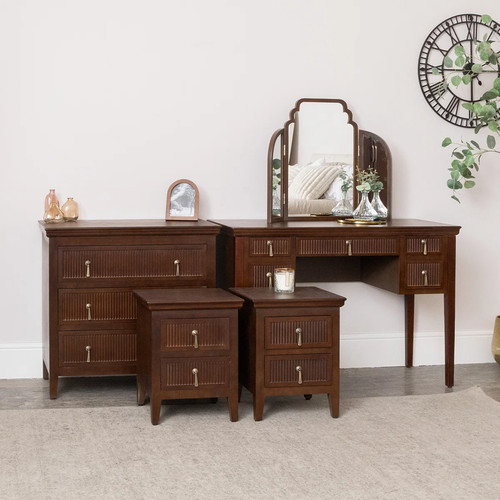 Dark brown wooden reeded chest - brown,