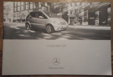 MERCEDES BENZ A CLASS orig 2001 UK Mkt New Car Prices Brochure - A140 A160 A190