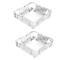 2 X Square Cut Glass Ashtray Clear Set 2 Smoker Ash Tray Stackable Home Bar Pub