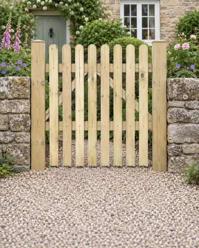 Picket garden gate flat - gate,