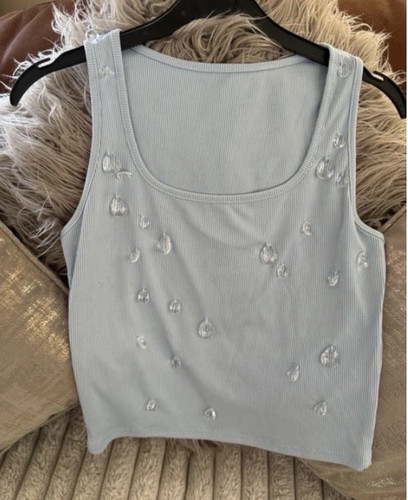 Womens blue ribbed knit beaded - womens,
