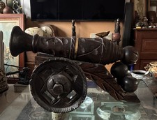  Large Vintage Field Artillery Hand Carved Wooden Cannon. 