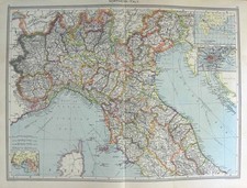 Original Old Antique Print Harmsworth Map 1906 Italy Genoa Venice Elba Adriatic